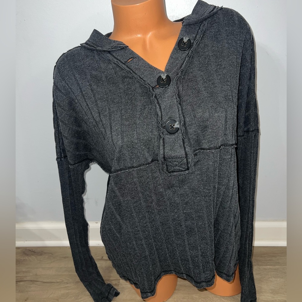 Free People In the Mix Knit Ribbed Long Sleeve Shirt Knit Top Gray XS